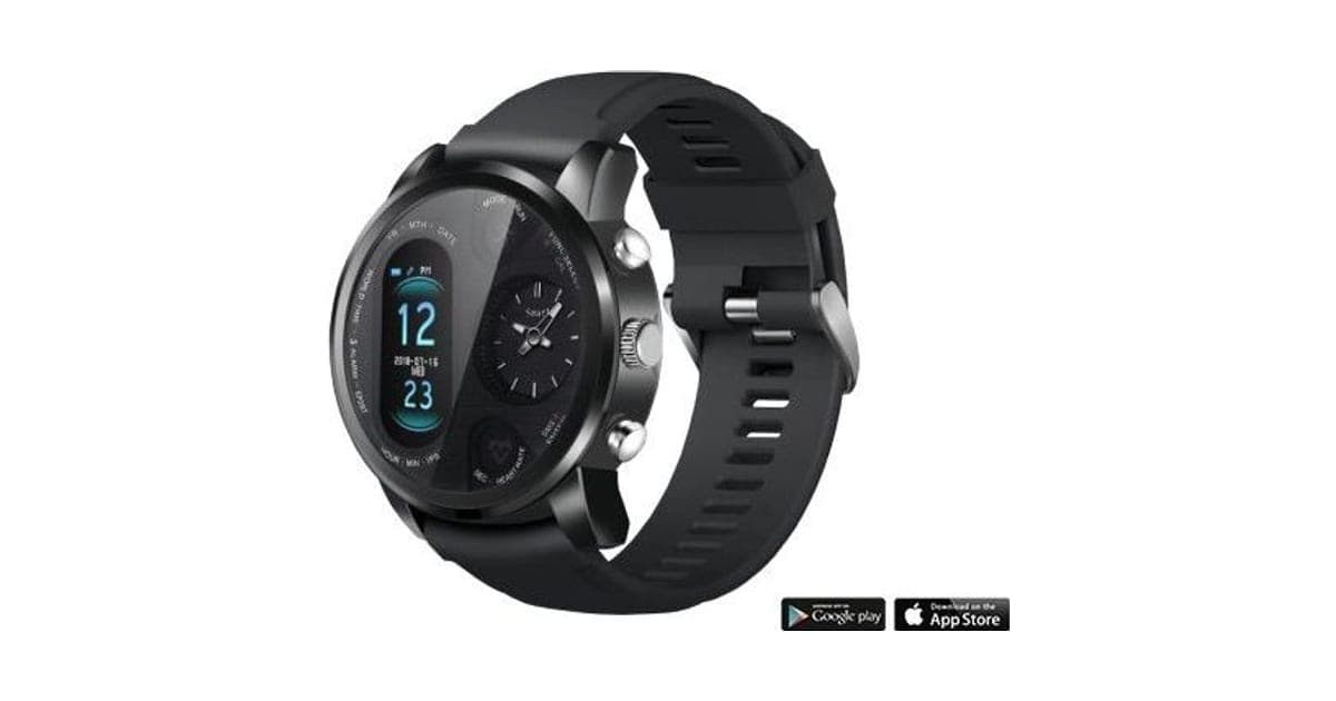 Black BiT Watch with a round case, analogue hands on a small sub-dial and a digital screen showing 12:23, on a black silicone strap