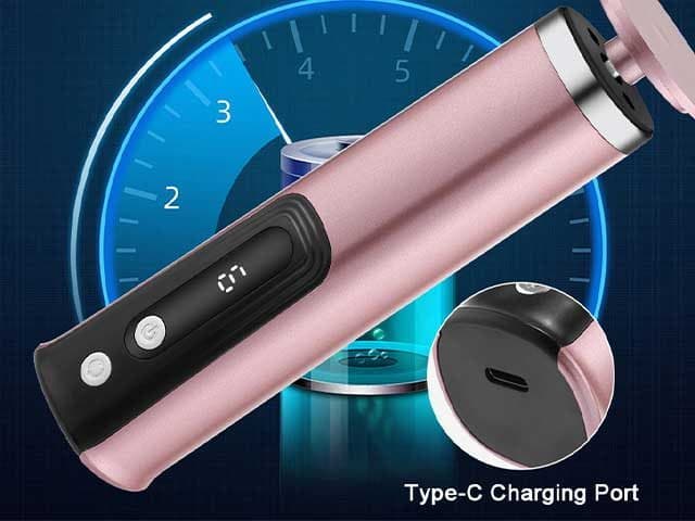 CallusClear Pro body with a digital speed display and an inset of its Type-C charging port