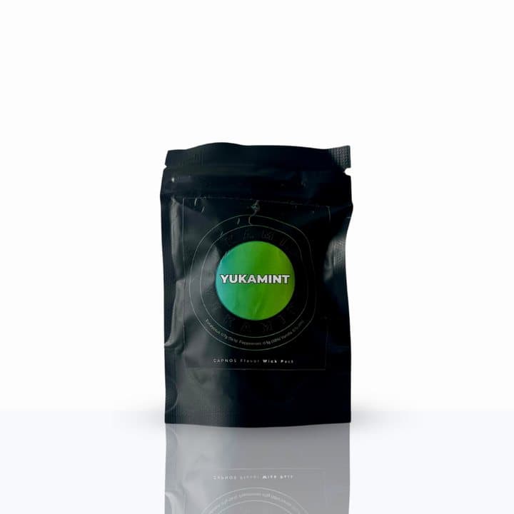 Black Capnos Yukamint flavour pack pouch with a green label
