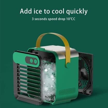 CoolEdge opened to show a wet filter with snowflake graphics and a rear fan, headed add ice to cool quickly and 3 seconds speed drop 10 degrees