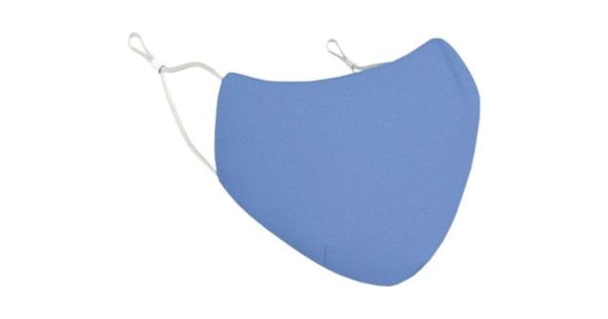 Light blue CoverSafe Pro fabric face cover with a curved shape and white elastic ear loops