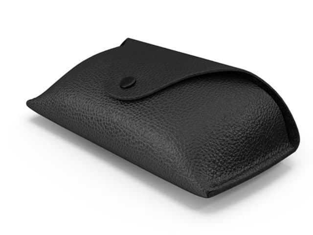Black textured glasses pouch with a snap fastening flap