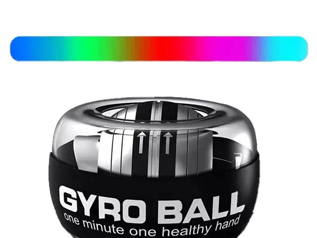 GyroBallX ball below a rainbow colour bar showing the LED colours
