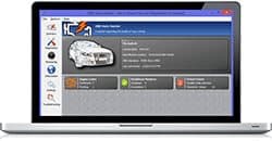 Laptop showing car diagnostic software, offered as the iTrack Computer Compatibility Upgrade add-on