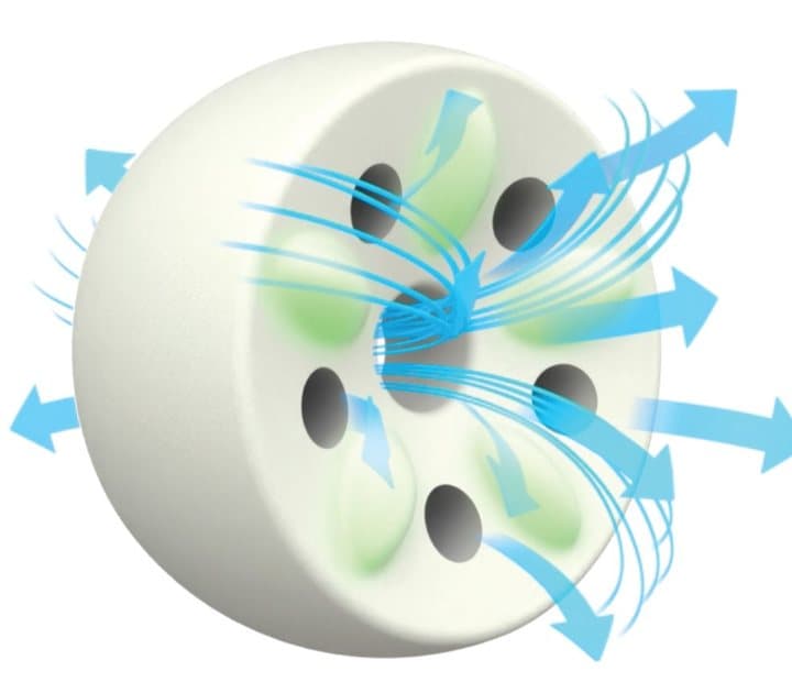 Illustration of the knēNest foam core with holes and arrows showing air flowing through