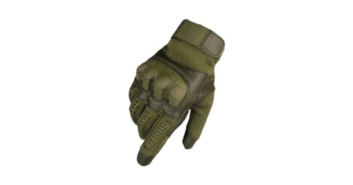 Olive green MasterGloves full-finger glove with moulded rubber knuckle armour, padded finger strips and a hook-and-loop wrist strap
