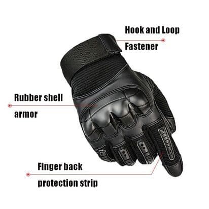 Black MasterGloves glove labelled hook and loop fastener, rubber shell armor and finger back protection strip