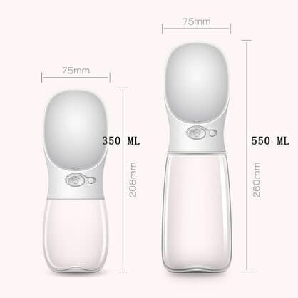 Two white PetHydro Max bottles side by side: 350 ml at 208 mm tall and 550 ml at 260 mm tall, both 75 mm wide