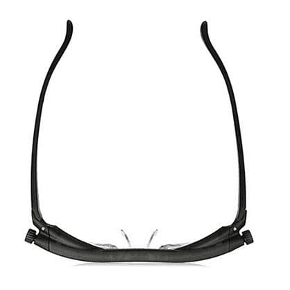 Black adjustable glasses seen from above with dials at each hinge, used for the ProperFocus metallic frame add-on