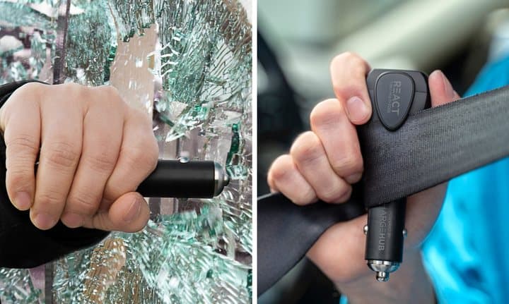 React used to break a car side window and cut through a seatbelt
