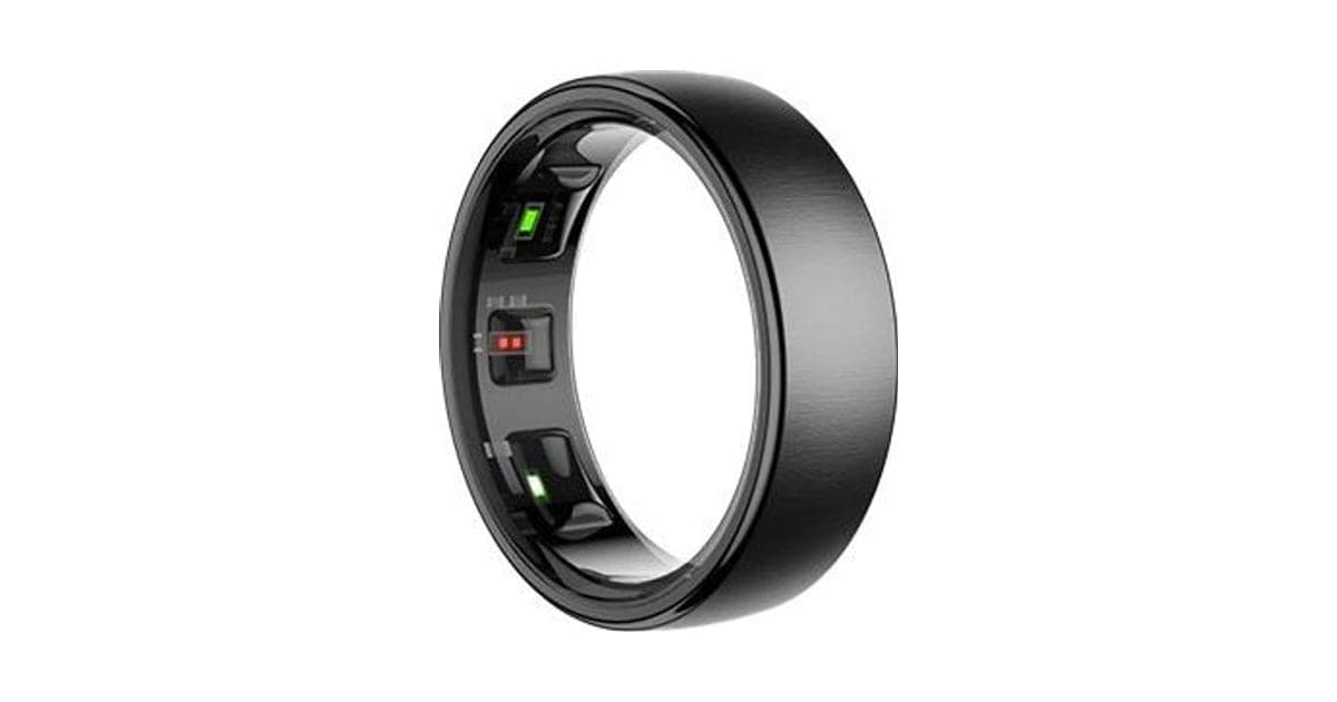 Black SmartRingX smart ring with a brushed outer band and green and red optical sensors visible on the inner surface