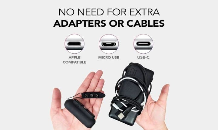 Hands holding Snap-N-Charge and a keyring tip organiser with three magnetic tips