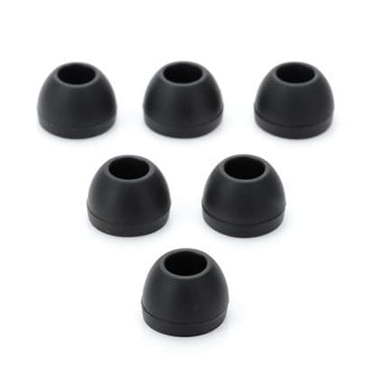 Six black silicone ear tips arranged in rows, offered as the SoundPRO Sport 4X earbud replacement set