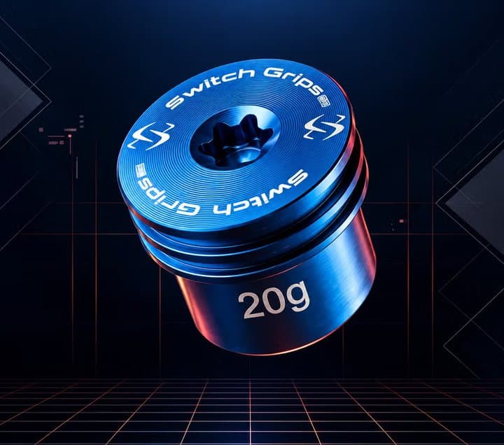 Blue anodised aluminium SwitchGrips weight marked 20g