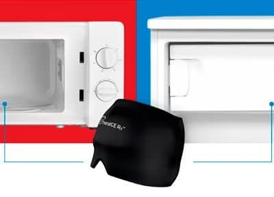 TheraICE cap placed between a microwave and a freezer, showing the hot and cold options