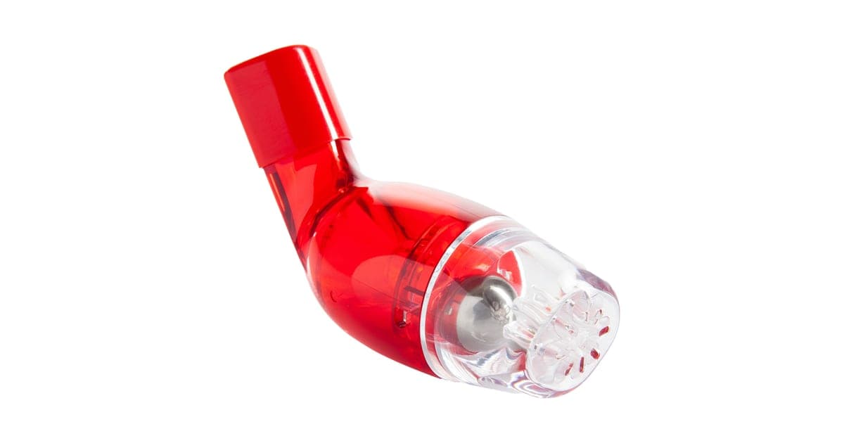 Red AirPhysio mucus clearance device with a clear end cap showing the stainless steel ball inside
