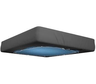 Underside view of a mattress showing the Bed Scrunchie band running around all four sides