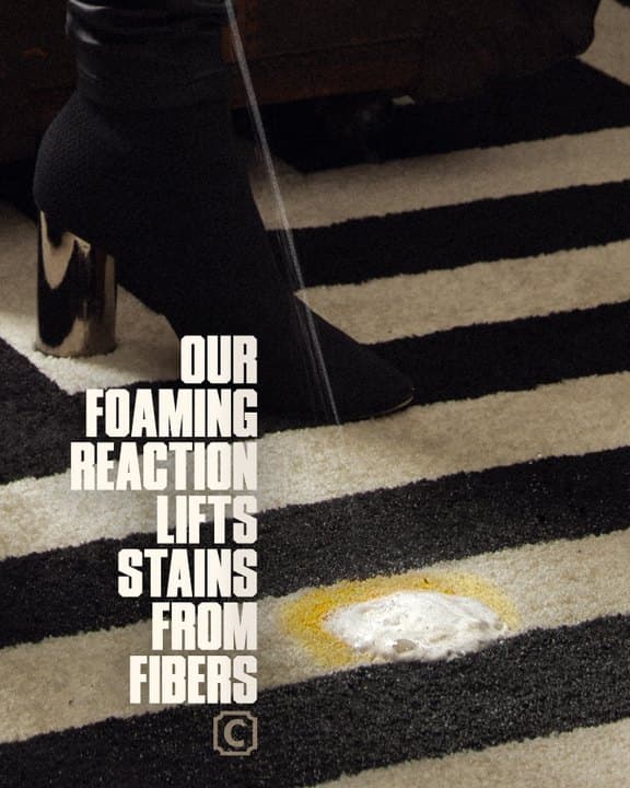 Campanelli stain remover foam on a carpet stain, from the brand's product images