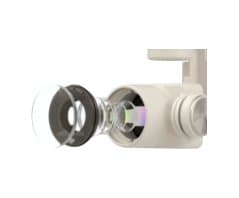 Gimbal camera with exposed lens elements shown for the DroneX 720p camera upgrade add-on