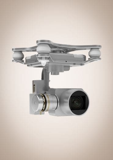 Silver gimbal-mounted camera from a large drone, shown as the DroneX Pro 720P High Resolution Camera add-on