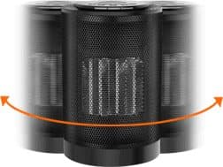 Blurred EcoHeat S heater with orange arrows showing side-to-side oscillation, illustrating the Smooth Oscillation add-on