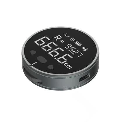 ElectronX Ruler on its side showing the edge wheel, a USB-C port and the display reading 666.6 cm