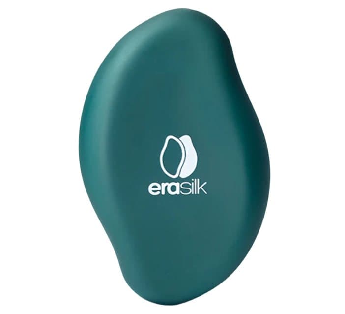 Teal oval Erasilk crystal hair eraser with its white logo, shown on a plain background