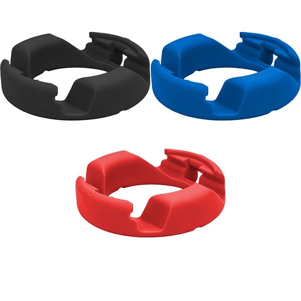 Black, blue and red GoDonut stands shown together
