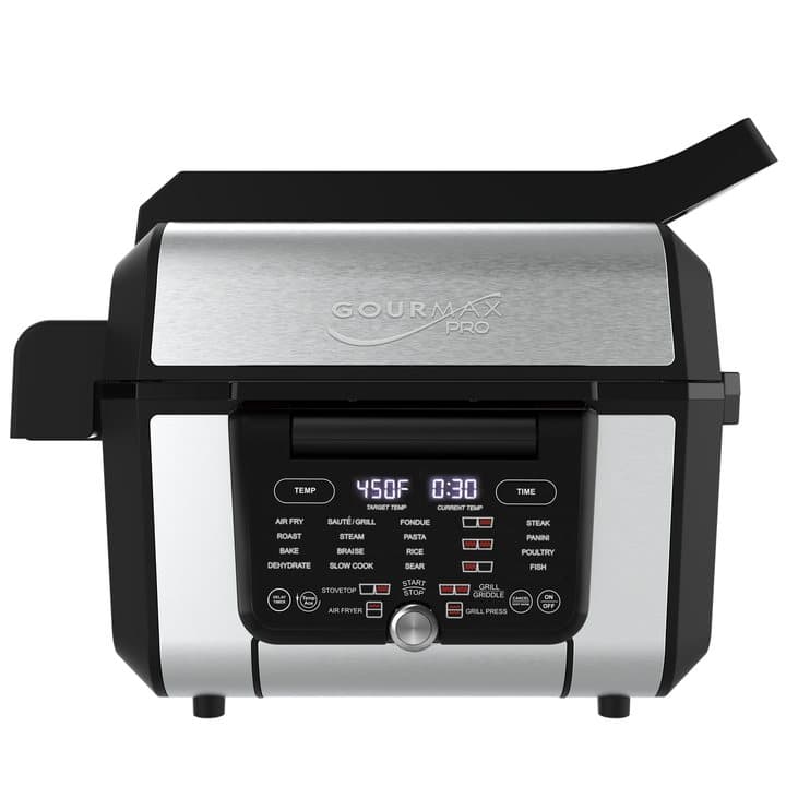 Gourmax Pro multi-cooker with stainless steel lid and LED touch control panel
