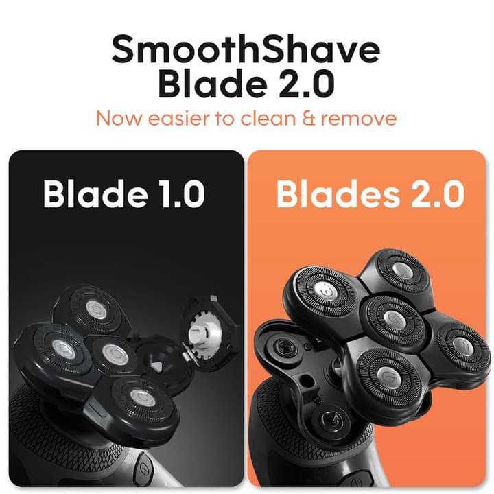 Comparison of Groomie Blade 1.0 and Blade 2.0 heads, the newer one easier to clean and remove