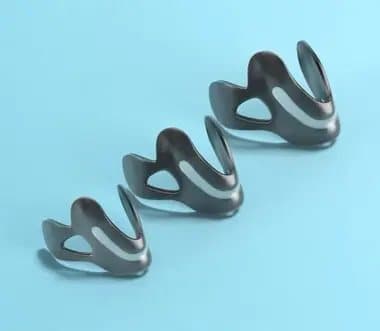 Three Hale nasal dilators in small, medium and large sizes on a blue background