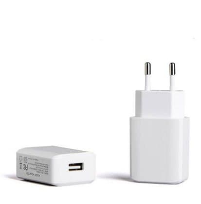 Two white USB wall plug adapters, one European style, offered as the HomeNETIX USB Wall Charger add-on
