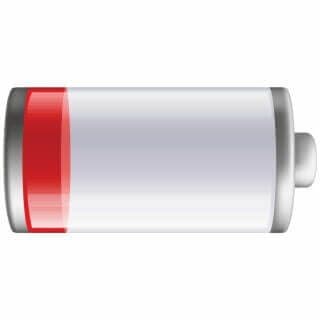 Illustration of a nearly empty battery with a red bar, shown as the HomePolice24 Low Battery Alert Option add-on