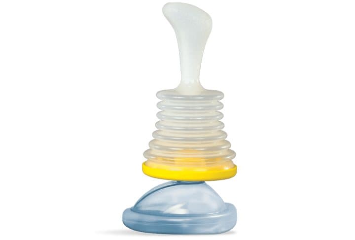 Single LifeVac unit with its mask on a white background