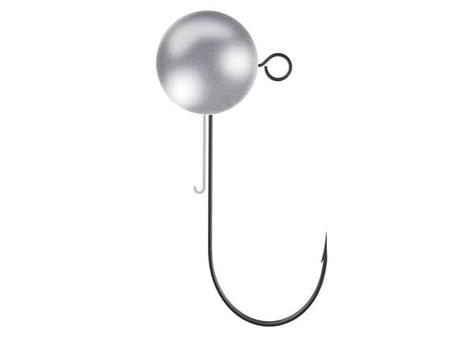 Single fishing hook with a round silver weight on the shank