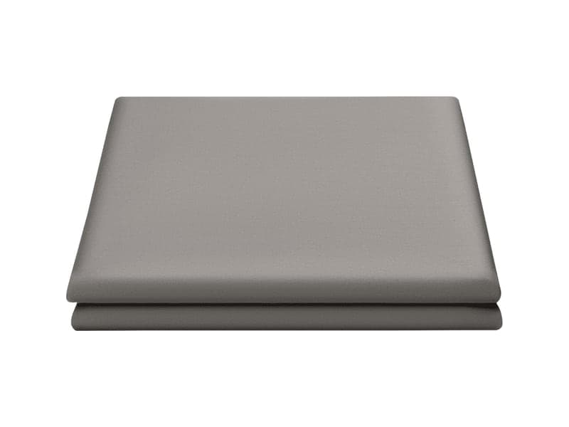 A folded stone grey Miracle Made pillowcase on a white background