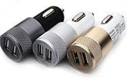 Three dual-port USB car chargers in grey, silver and gold, offered as a MoskiX Band add-on