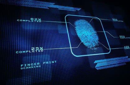 Blue digital graphic of a fingerprint being scanned with progress percentages, illustrating the NanoSecure Smart Sensor Learning Algorithm add-on