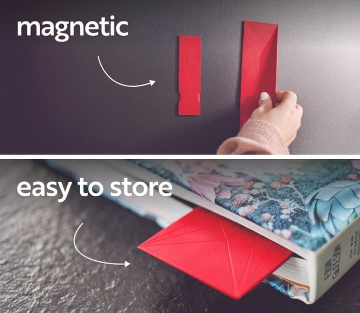 Polygons cards stuck to a fridge door and slipped into a cookbook