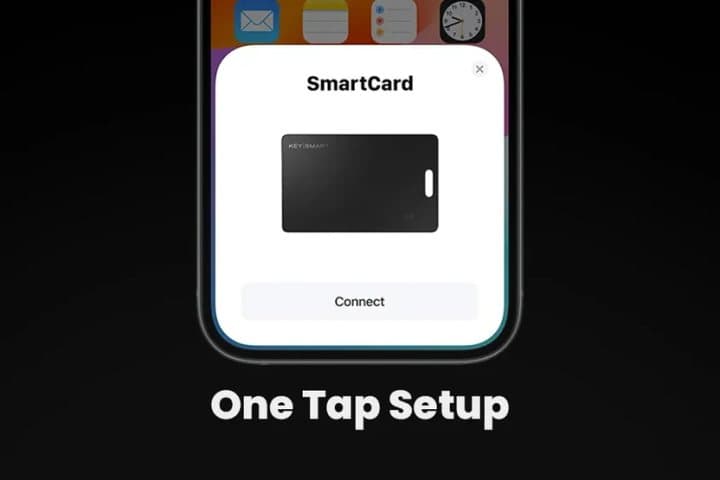 iPhone showing a SmartCard pop-up with a Connect button during one-tap setup