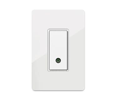 White wall light switch with a small power light, shown as the SmartLight Safe Mode On/Off add-on