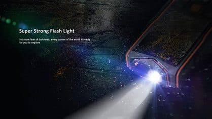 TacticPhoneX rugged phone shining its built-in torch, used to advertise the tactical LED flashlight add-on