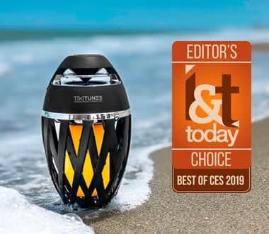 TikiTunes on a beach beside an I&T Today Editor's Choice Best of CES 2019 badge