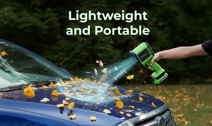 Person blowing leaves off a car bonnet with a TornadoPro blower