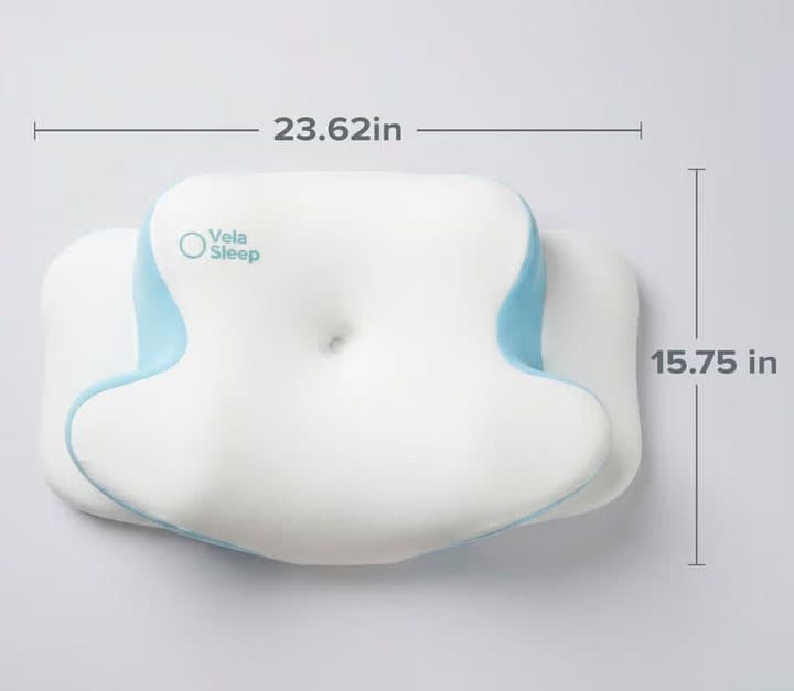 VelaSleep pillow with dimensions of 23.62 inches wide and 15.75 inches deep