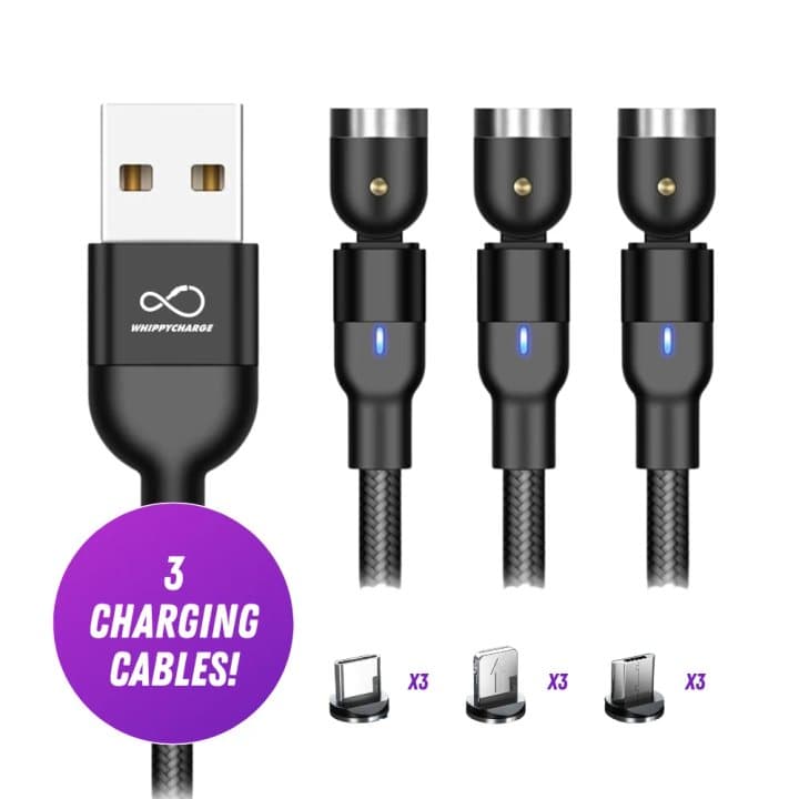 Three Whippy Charge cables with nine magnetic tips