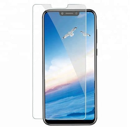 Clear screen protector floating above a notched phone screen showing seagulls over clouds, sold as the Xone Phone screen protector add-on