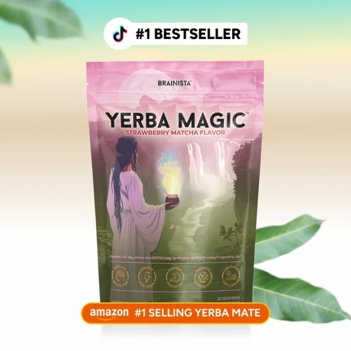 Yerba Magic Strawberry Matcha bag with a number one bestseller label