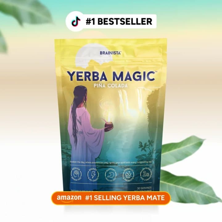 Yerba Magic Pina Colada bag with an Amazon number one selling yerba mate label