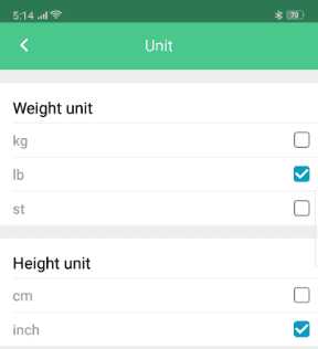 Weight Unit setting in App